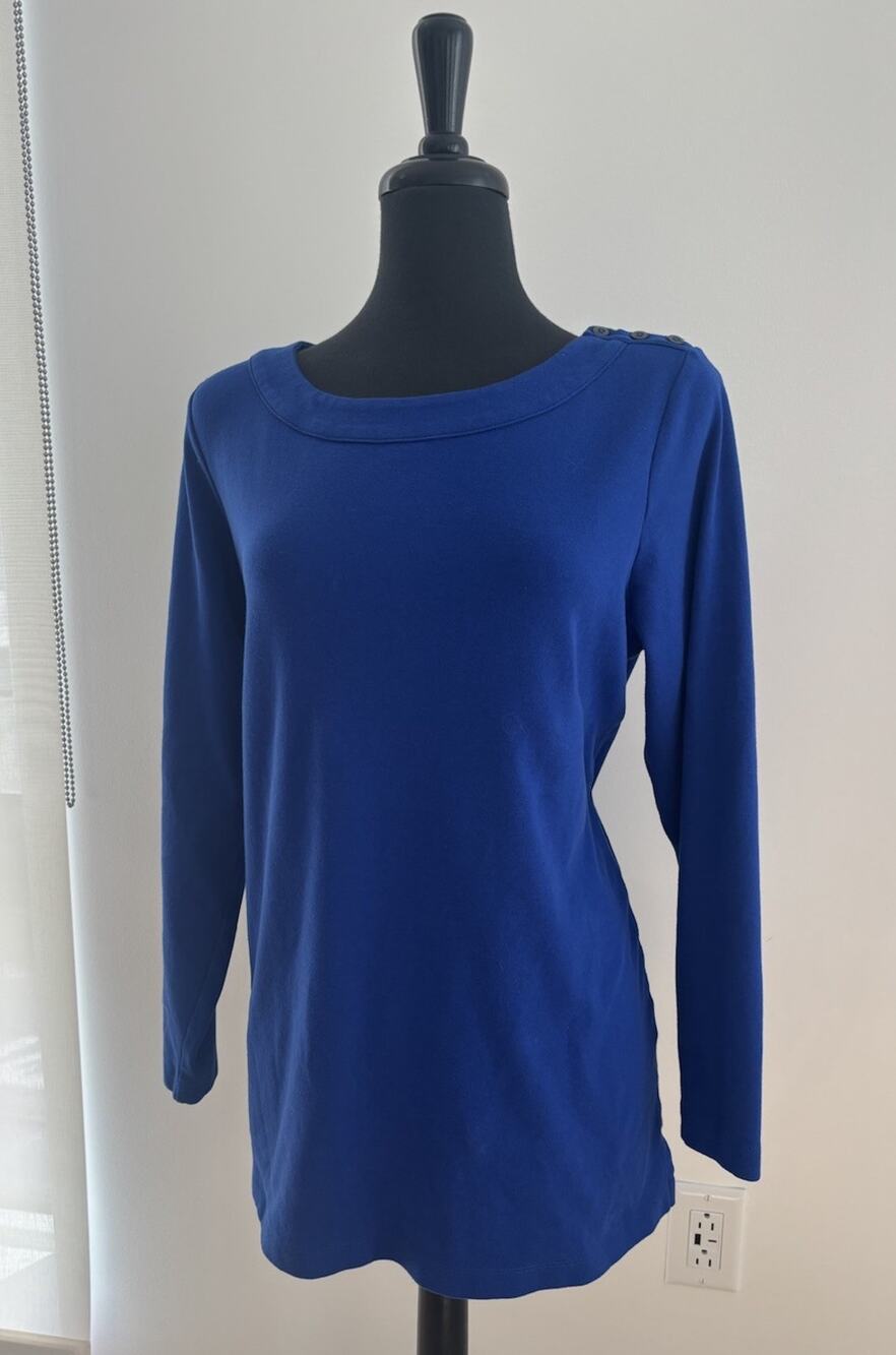 LL Bean Blue Round Neck Long Sleeve Blouse Top Shirt New In Bag 0X